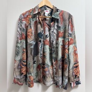 Vintage Multicolor Floral Button-Up Blouse Size 10